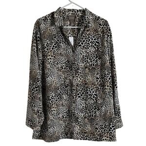 Chico's Alluring Animal Silky Chic Tunic Top Blouse Classic Camel size 3/XL NWT